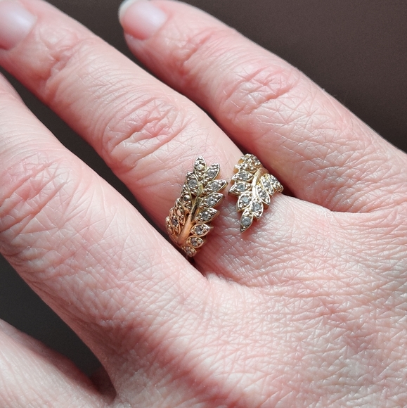 Olive Branch Diamante ring Gold Wash Over Silver Y2K - Picture 8 of 16